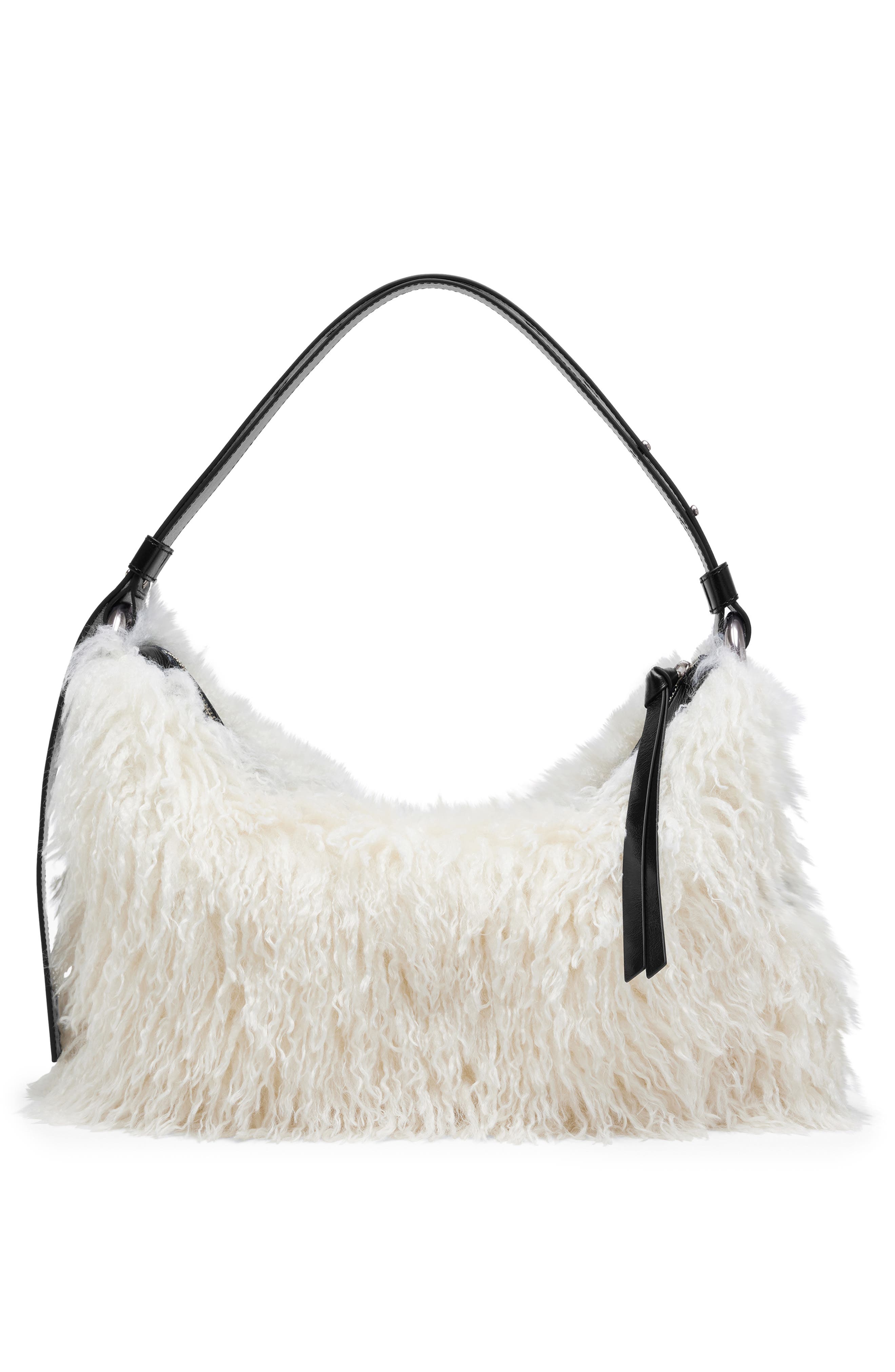 Scene Grunge Large Faux Fur Shoulder Bag, Alternate, color, IVORY