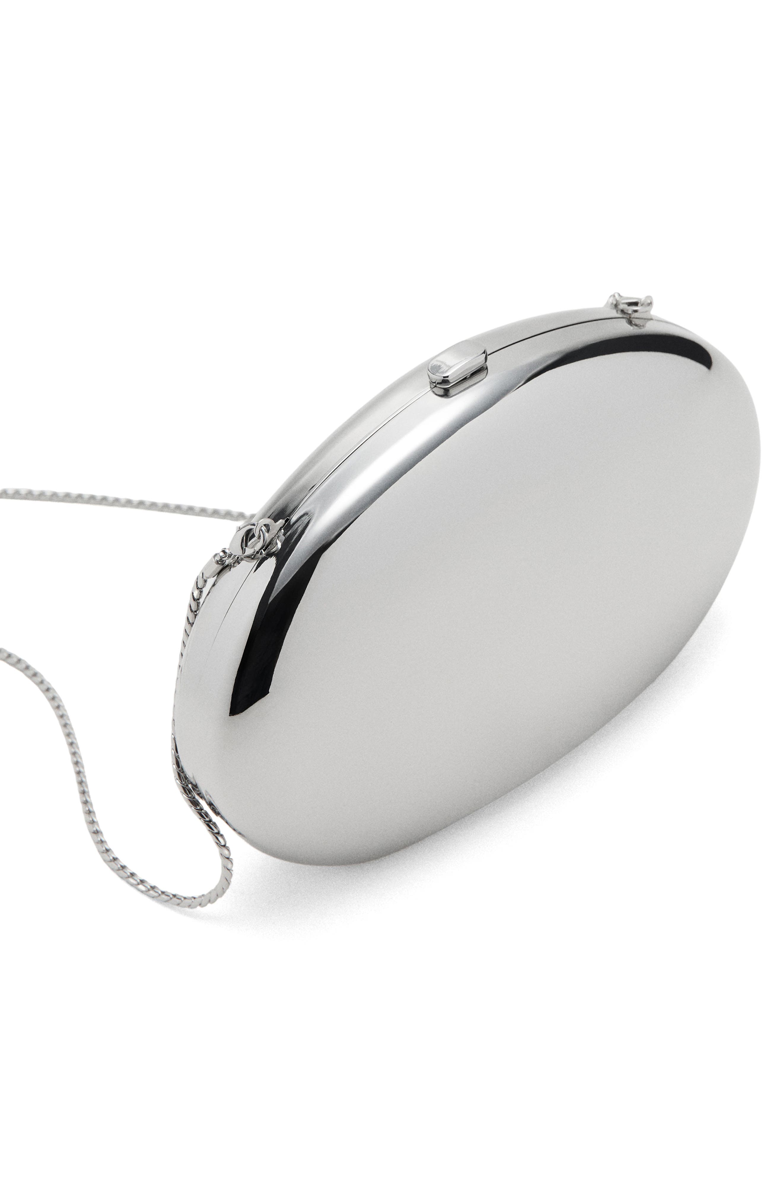 MANGO Oval Frame Clutch, Alternate, color, Silver