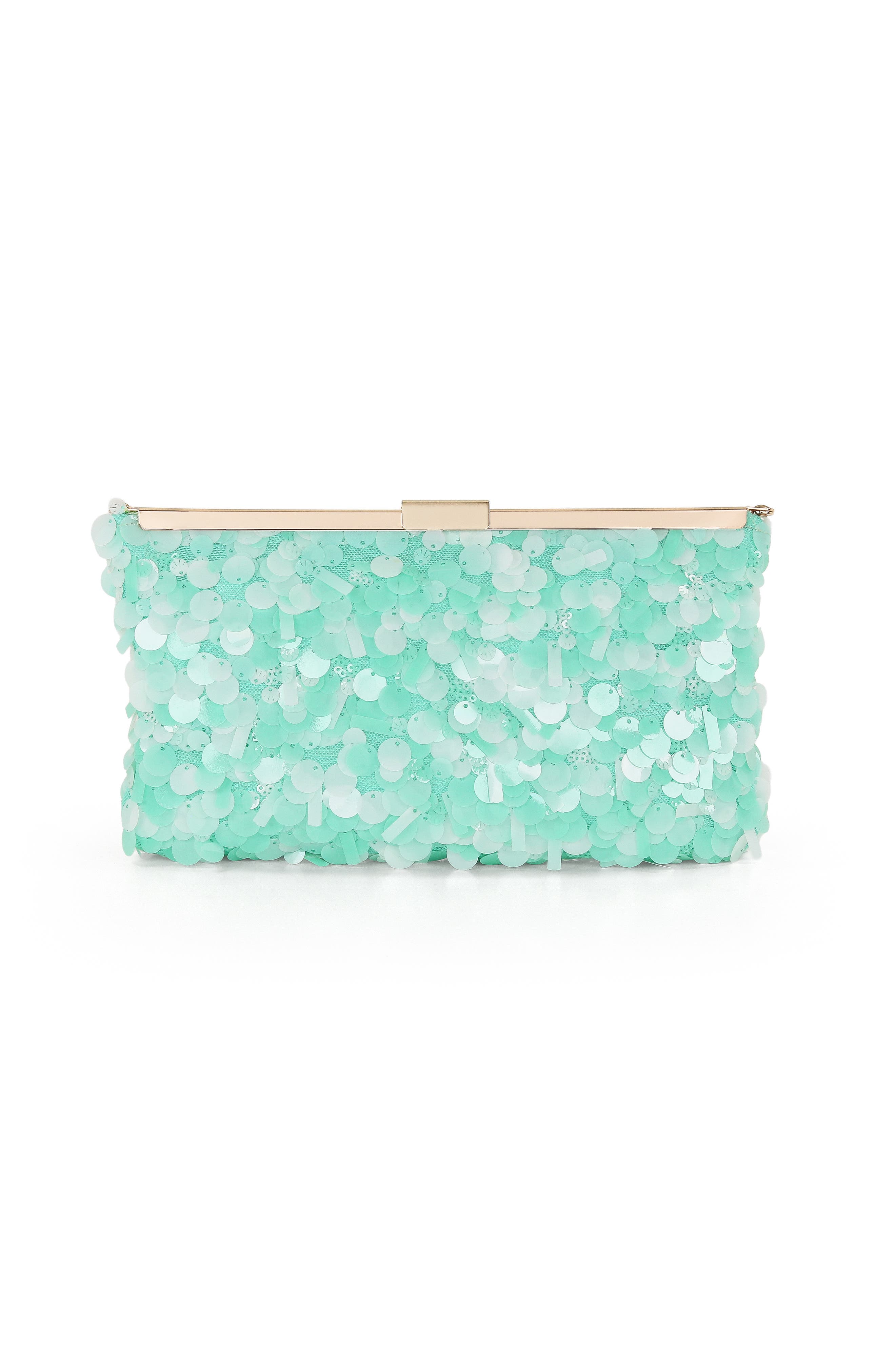 Jewel Badgley Mischka Briar Mixed Sequin Hinged Frame Clutch, Main, color, Light Mint Green