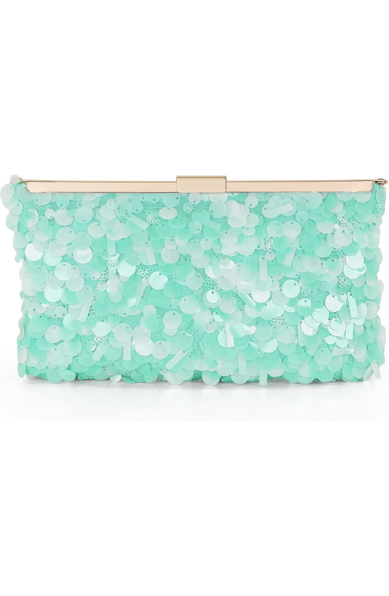 Jewel Badgley Mischka Briar Mixed Sequin Hinged Frame Clutch, Main, color, Light Mint Green