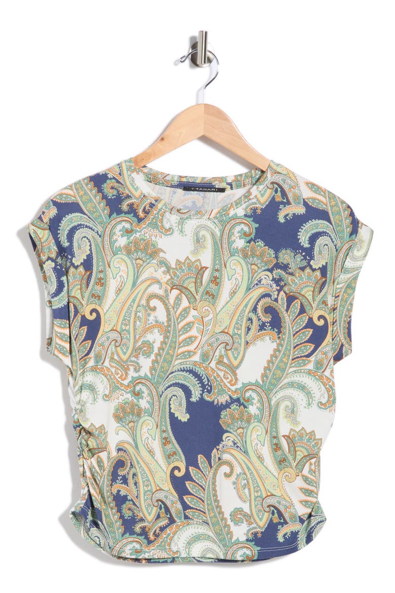 Cuffed Short Sleeve Ruched T-Shirt, Alternate, color, BLUE PAISLEY