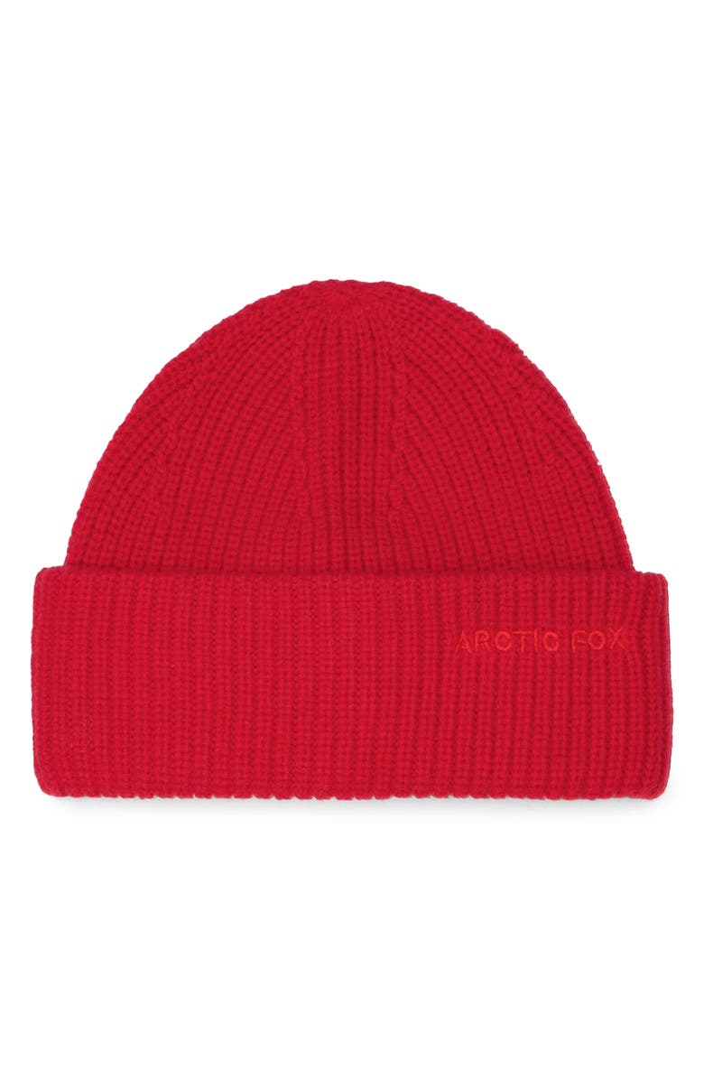 Arctic Fox & Co The Embroidered Merino Wool Beanie, Main, color, Flame Red