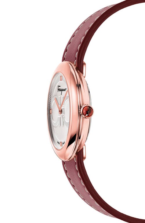 Ferragamo Salvatore Chic Leather Strap Watch, 32mm In Burgundy