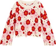 Desigual Floral Cotton Blend Crochet Sweater