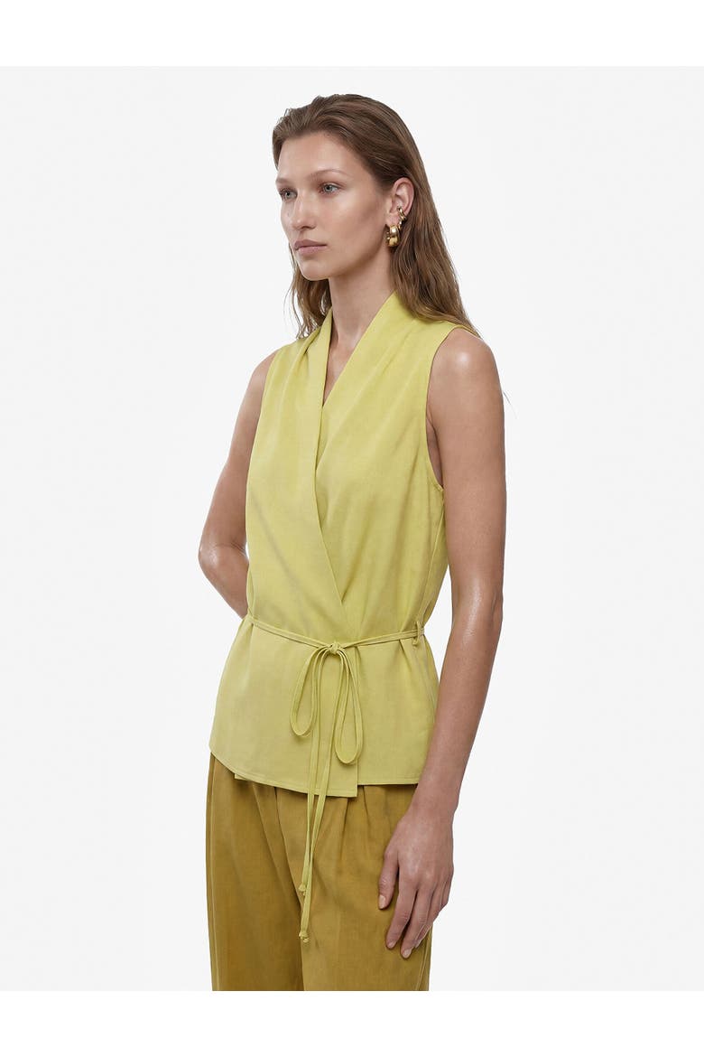 Linen Blend Halter Neck Wrap Blouse with Tie, Alternate, color, GREEN