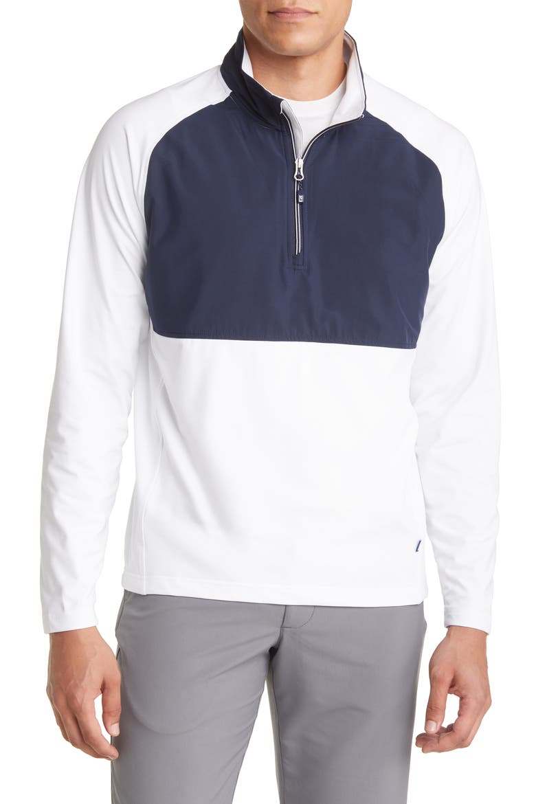 Adapt Hybrid Quarter Zip Pullover, Main, color, WHITE/ NAVY BLUE