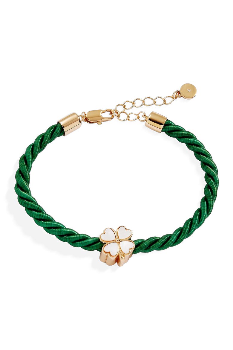 Four Leaf Clover Cord Bracelet, Main, color, Green