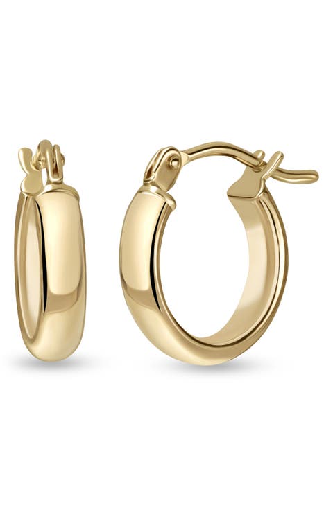 14K Gold Beveled Edge Huggie Hoop Earrings