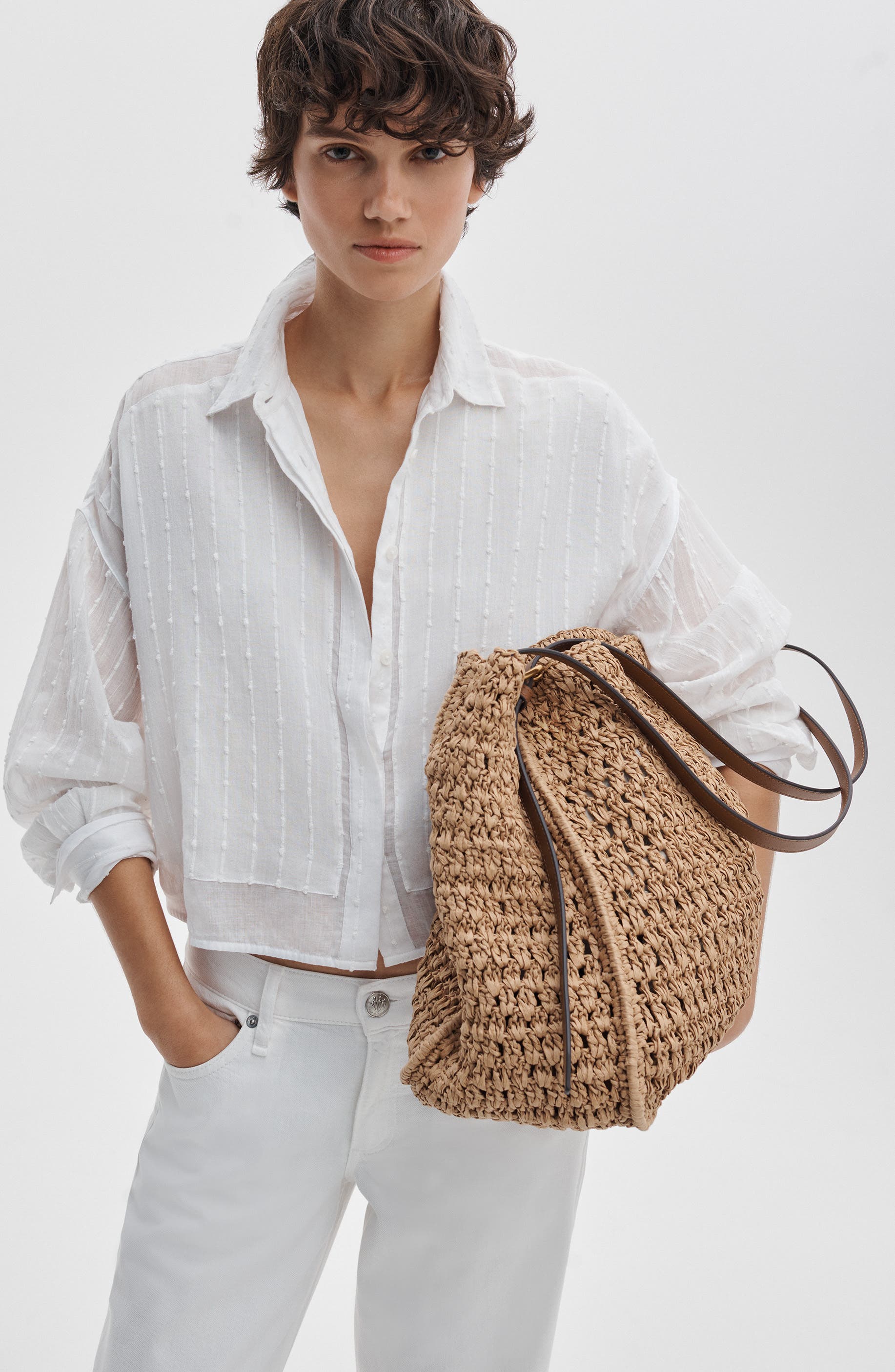 rag & bone Large River Straw Tote, Alternate, color, Nat