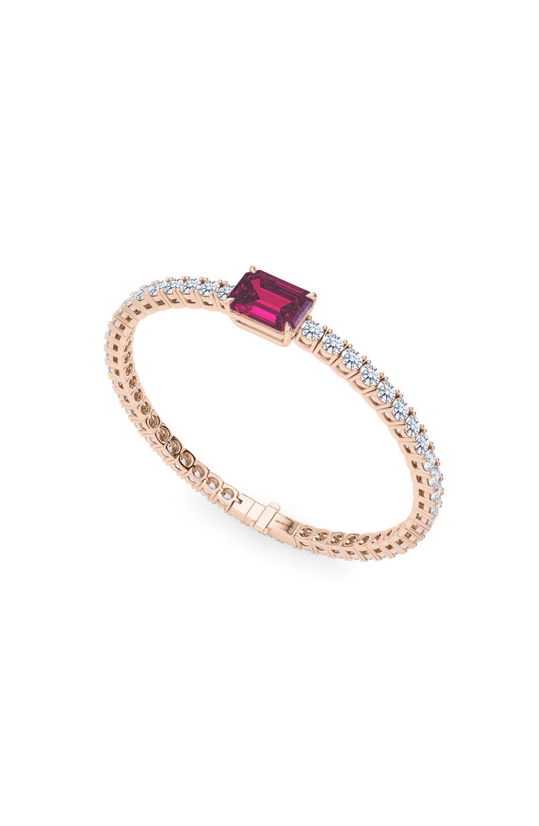 HauteCarat Lab Created Diamond & Garnet Birthstone Tennis Bracelet, Alternate, color, 18K Rose Gold