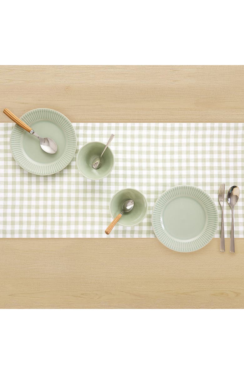 Solino Home Linen Table Runner for Dining Table, Holiday and Everyday Table Decor - Gingham Check, Alternate, color, Sage