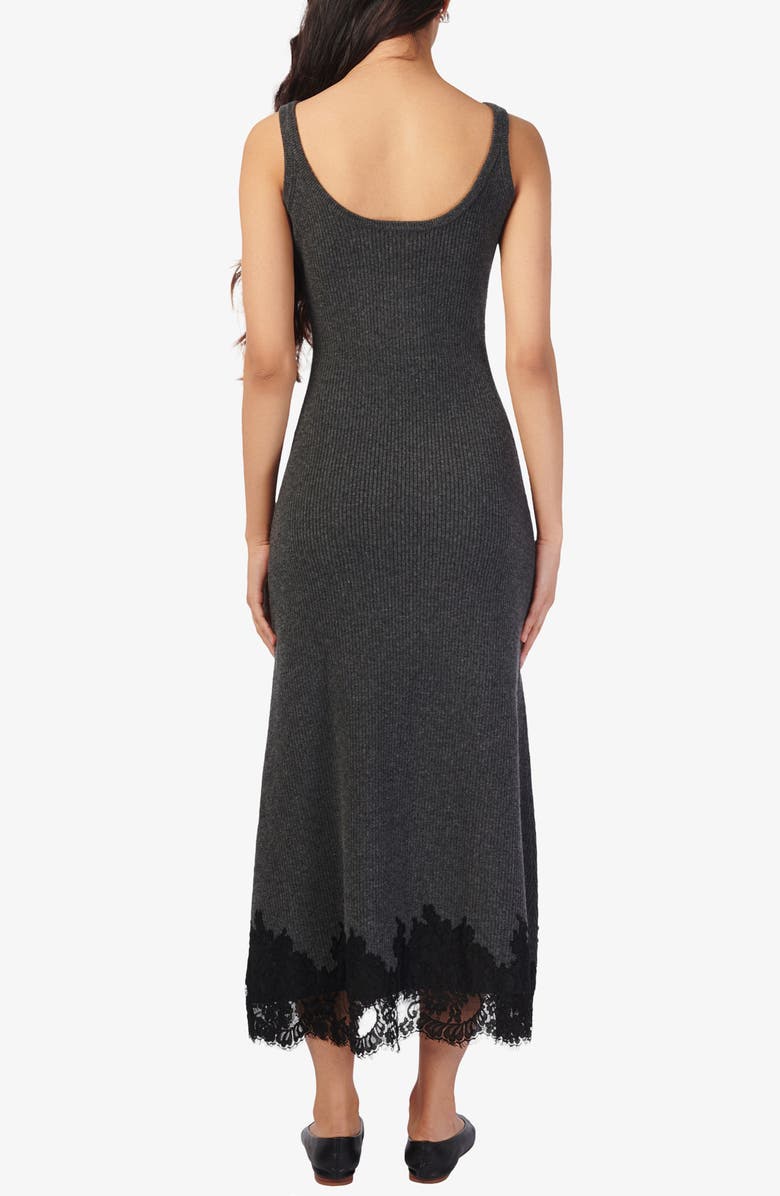 CAMI NYC Una Lace Detail Merino Wool Rib Maxi Sweater Dress, Alternate, color, Carbon