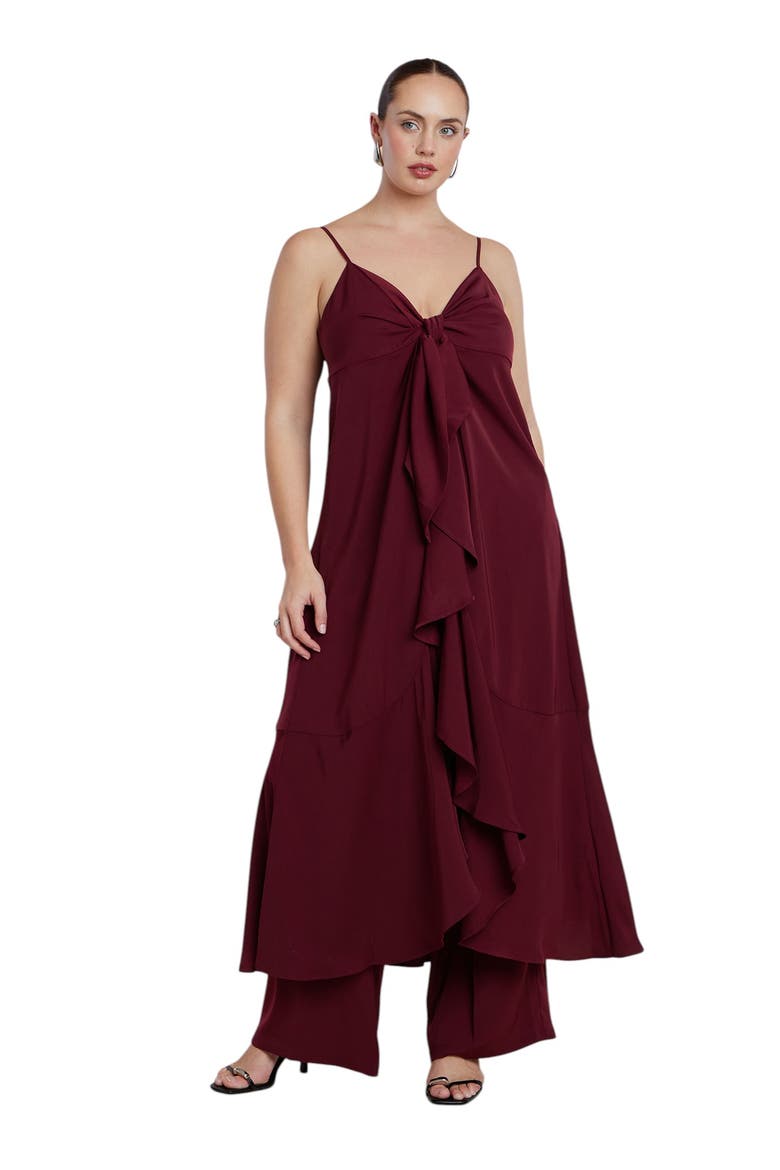 Tie Front Ruffle Duster, Main, color, WINE
