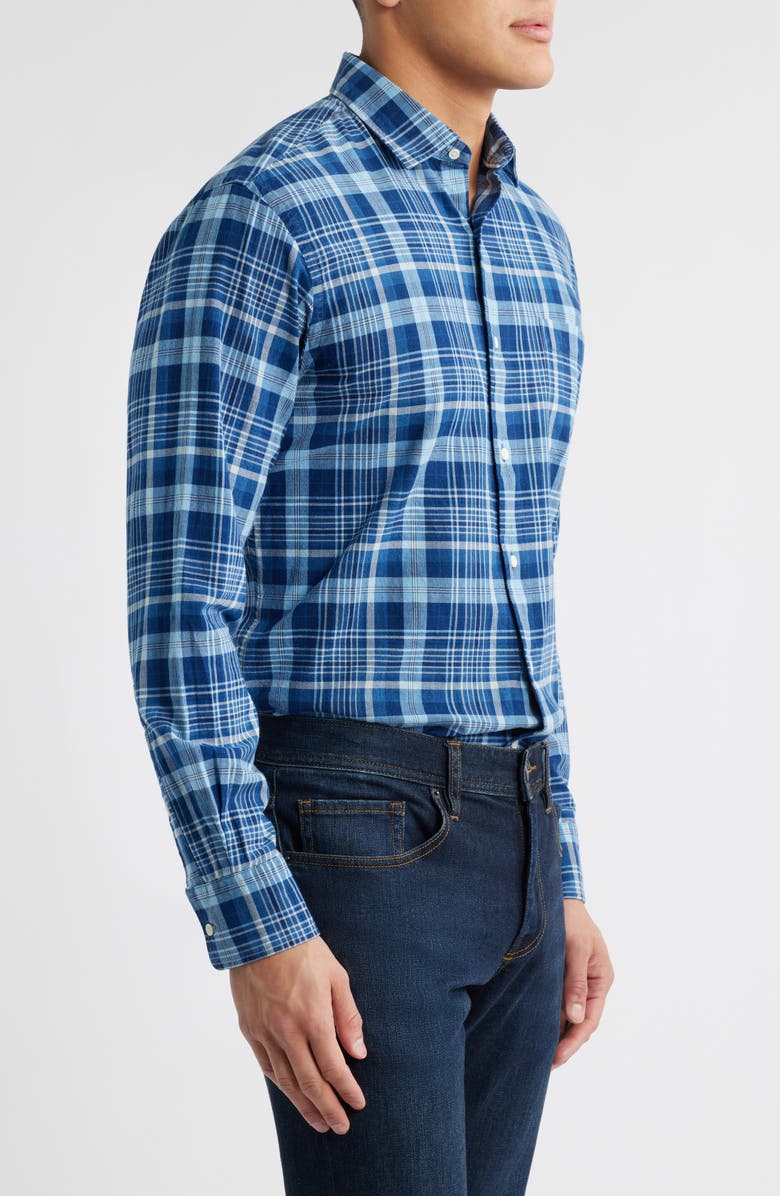 Peter Millar Malawi Plaid Cotton Twill Button-Up Shirt, Alternate, color, Indigo