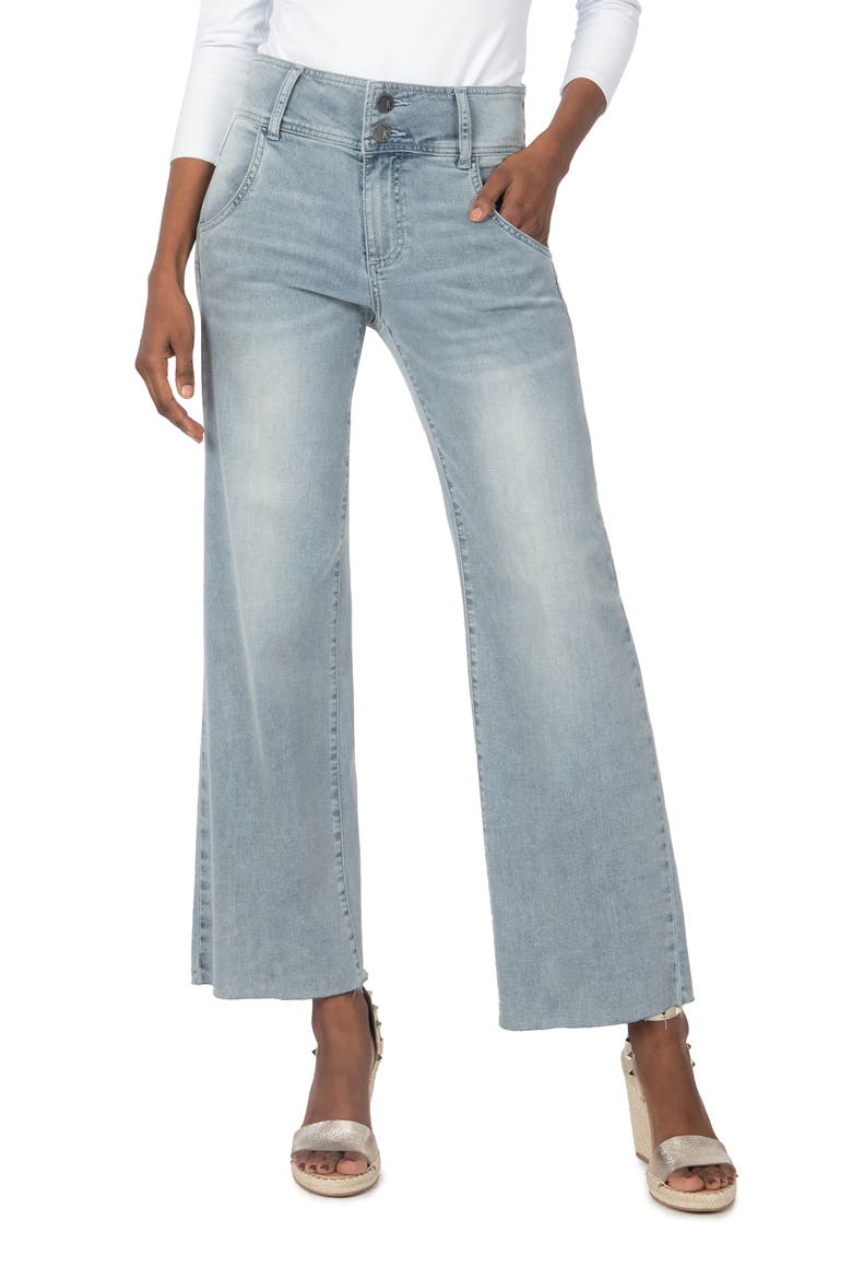 High Waist Fray Hem Wide Leg Jeans, Main, color, CONCLUSIVE