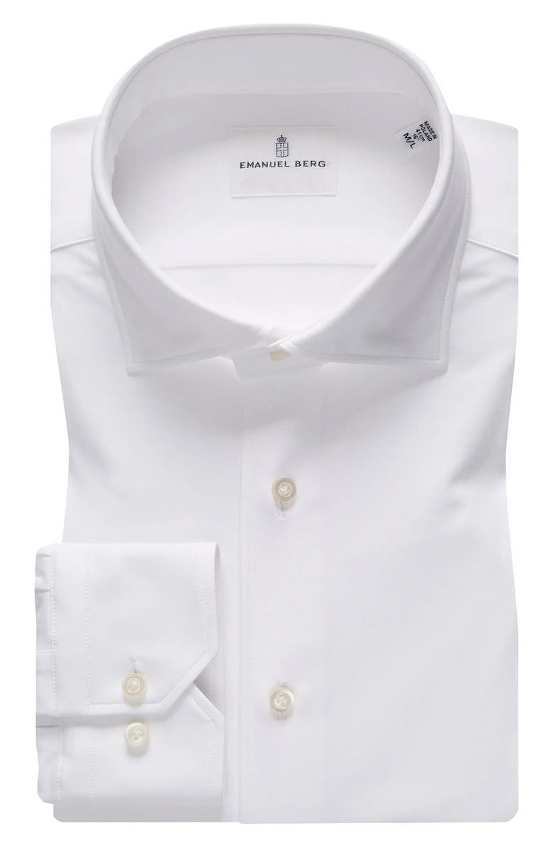Emanuel Berg 4Flex Modern Fit Solid White Knit Button-Up Shirt, Main, color, White