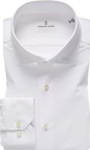 Emanuel Berg 4Flex Modern Fit Solid White Knit Button-Up Shirt