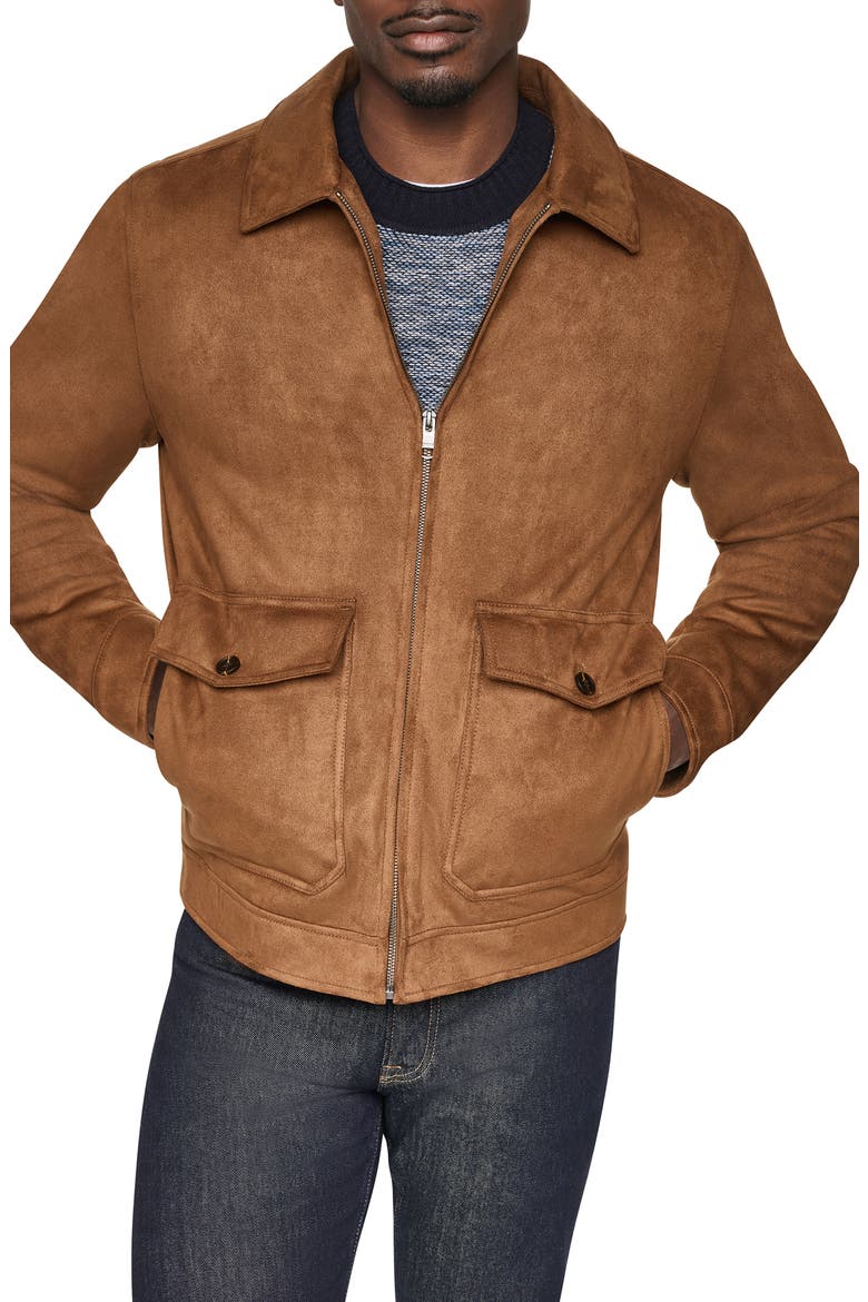 Faux Suede Trucker Jacket, Main, color, COGNAC