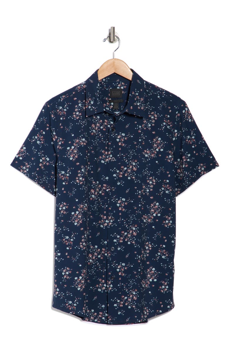 14th & Union Floral Print Short Sleeve Performance Linen Button-Up Shirt, Alternate, color, 