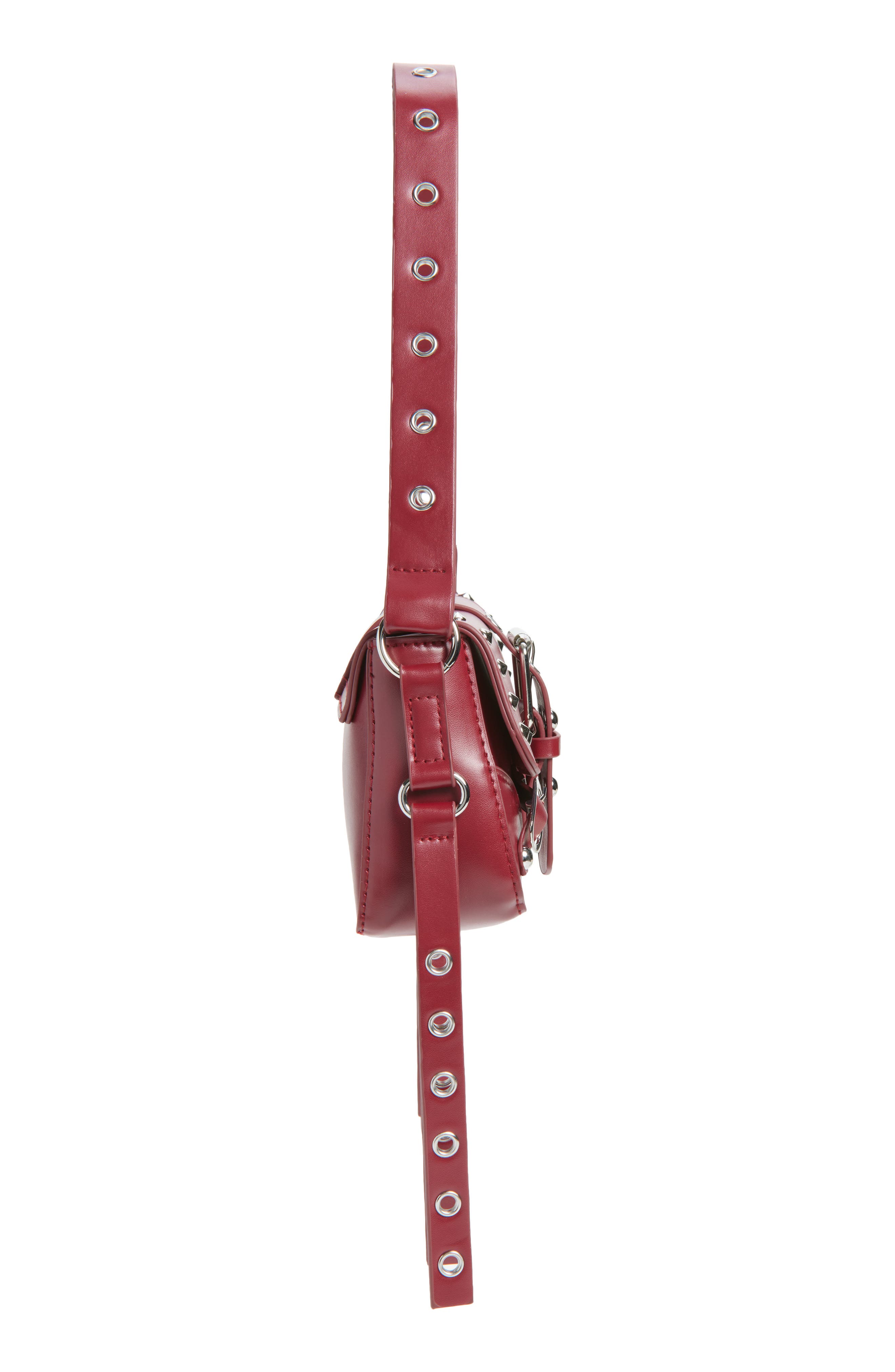 Buckle Rivet Faux Leather Shoulder Bag, Alternate, color, BURGUNDY