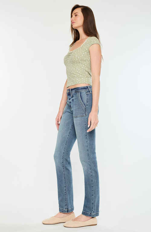 Kancan Rachelle Mid Rise Slim Straight Jeans In Blue