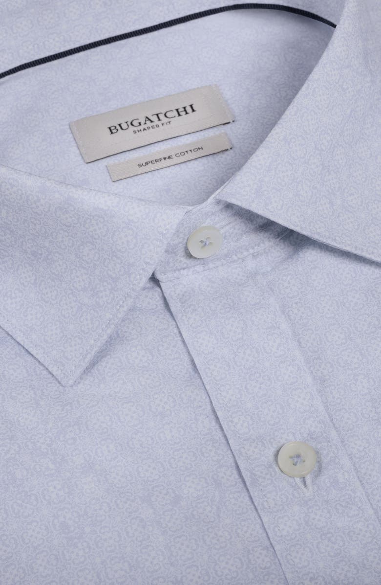 Bugatchi Axel Shaped Fit Filigree Print Cotton Button-Up Shirt, Alternate, color, Ice