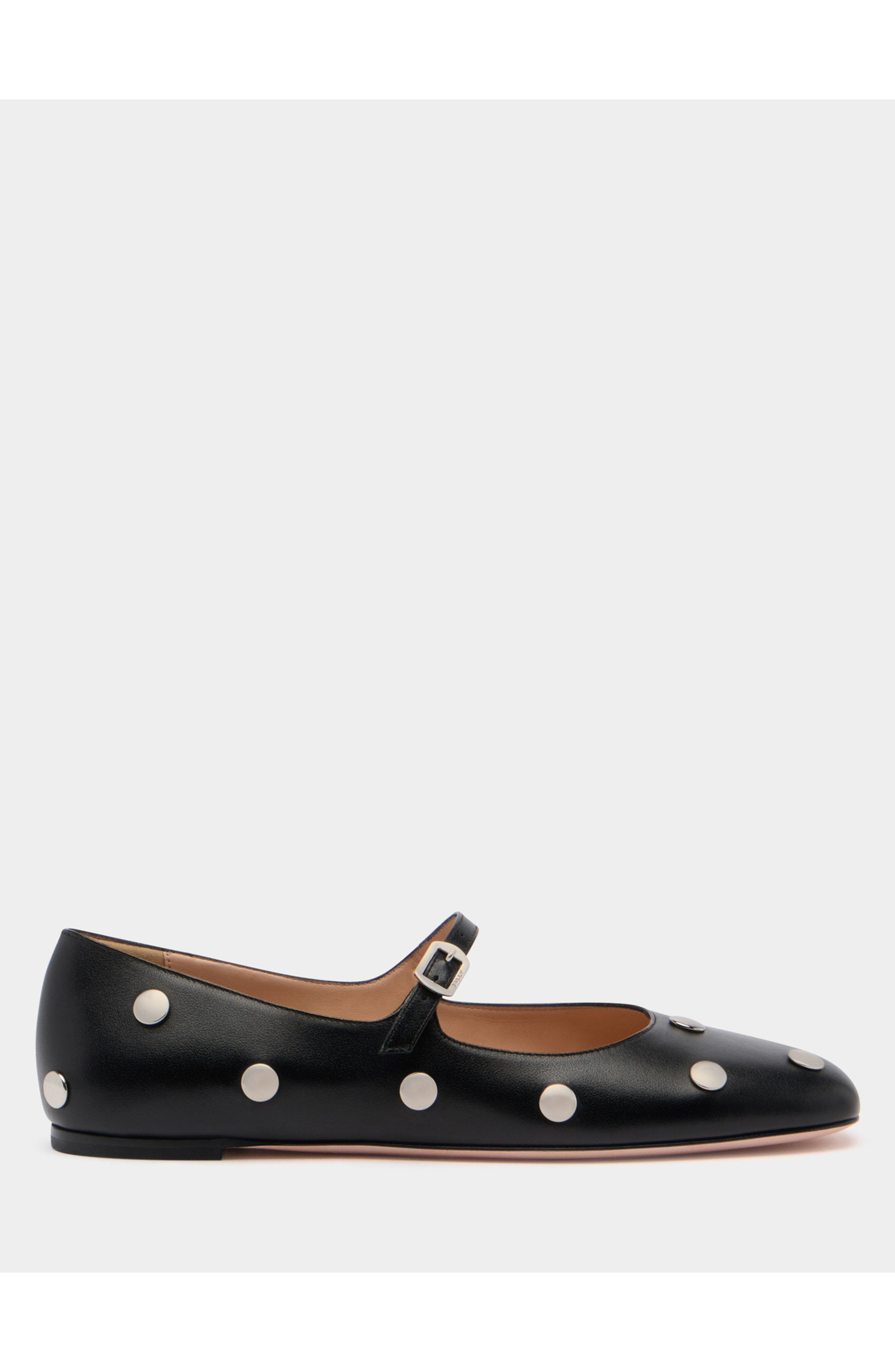 Bally rina Flat in Calf and Goat Leather, Main, color, Black