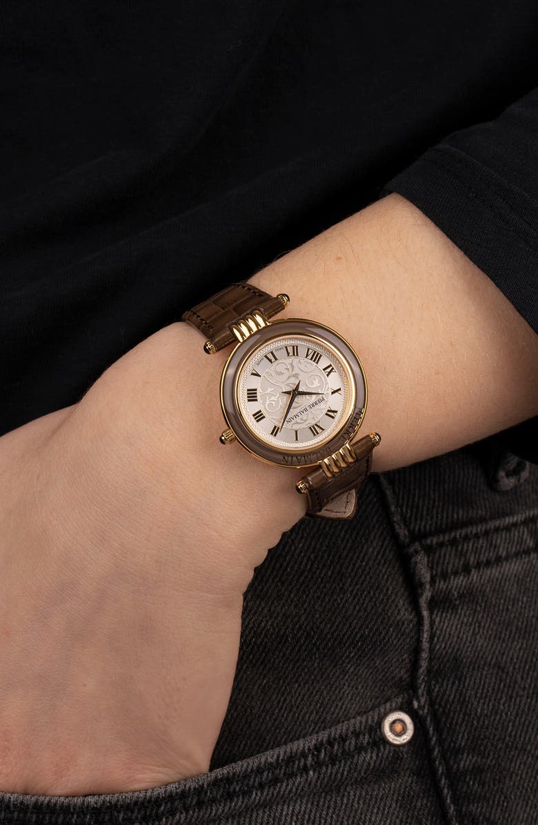 BALMAIN WATCHES Haute Elegance Leather Strap Watch, 30mm, Alternate, color, Stainless Steel With Brown