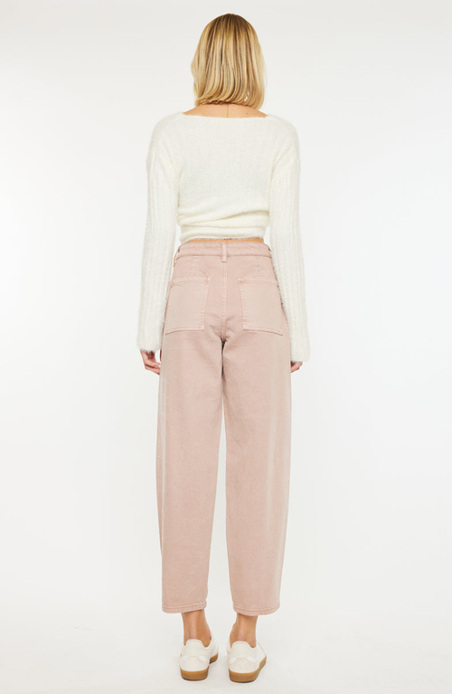 Kancan Mar High Rise Slim Barrel Jeans In Dusty Pink