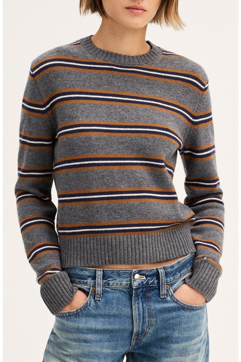 The Mila Stripe Crewneck Sweater in SoftWool, Main, color, HEATHER GREY MINI MULTI STRIPE