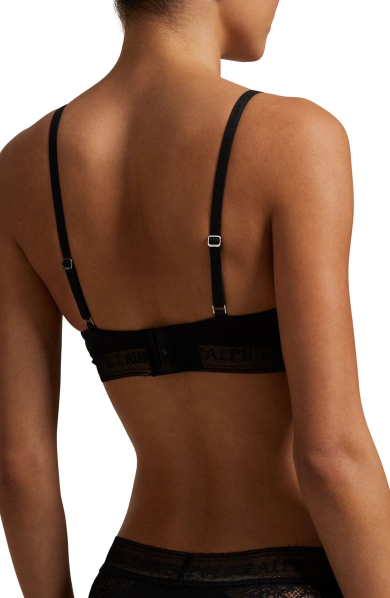 Polo Ralph Lauren Lace & Stretch Cotton Rib Triangle Bralette, Alternate, color, Onyx