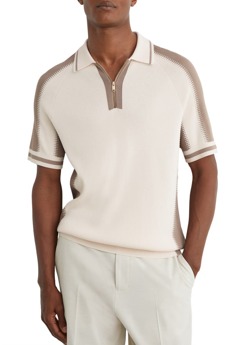 Elmers Zip Polo, Main, color, ECRU/ TAUPE