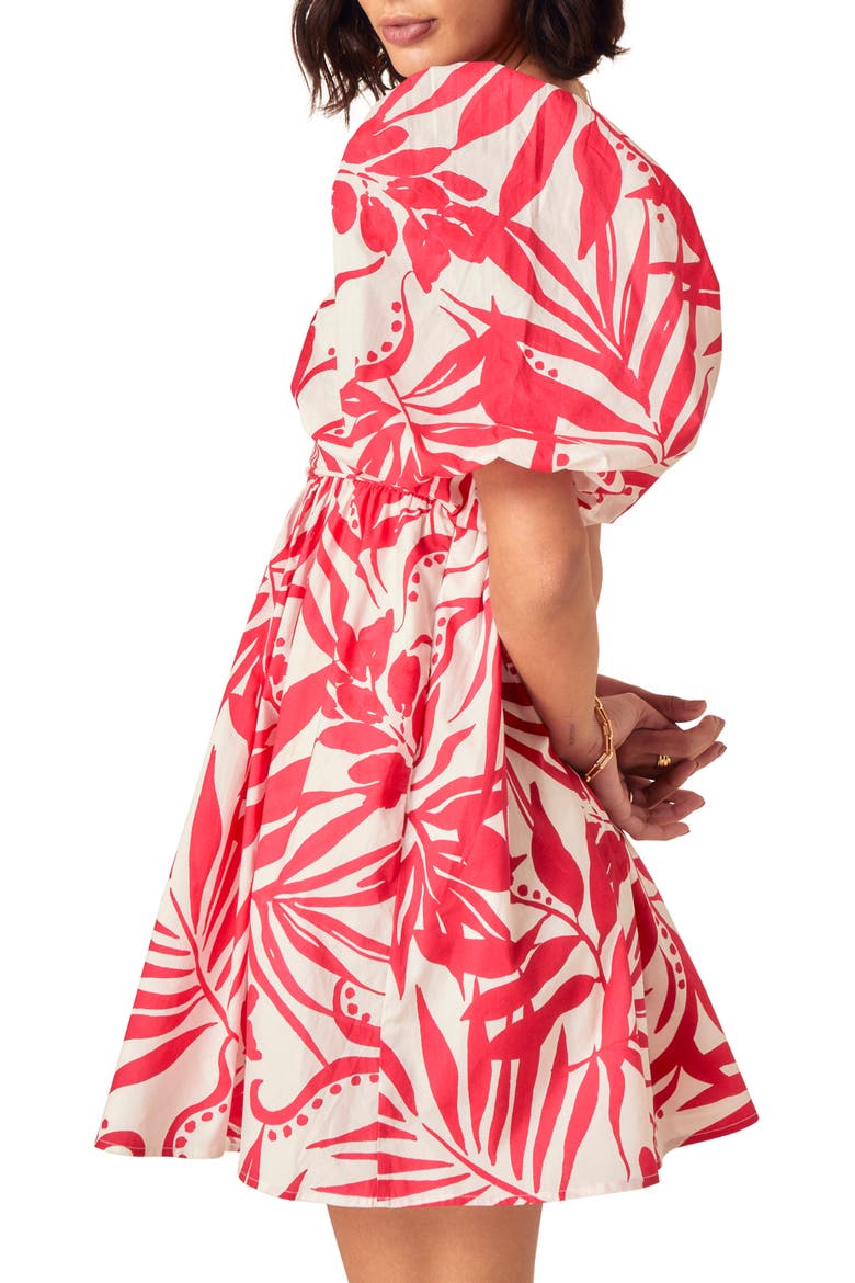 Nova Print Organic Cotton Puff Sleeve Minidress, Alternate, color, RED