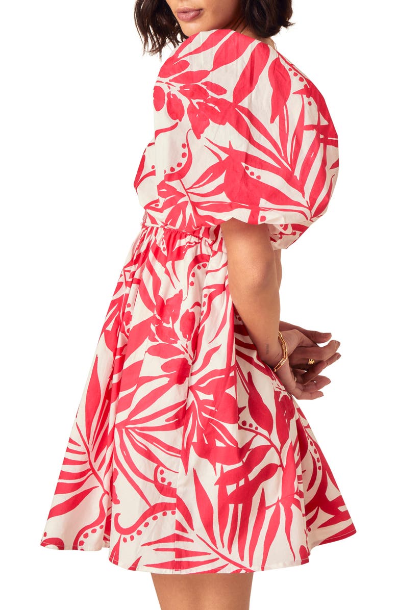 Nobody's Child Nova Print Organic Cotton Puff Sleeve Minidress, Alternate, color, Red