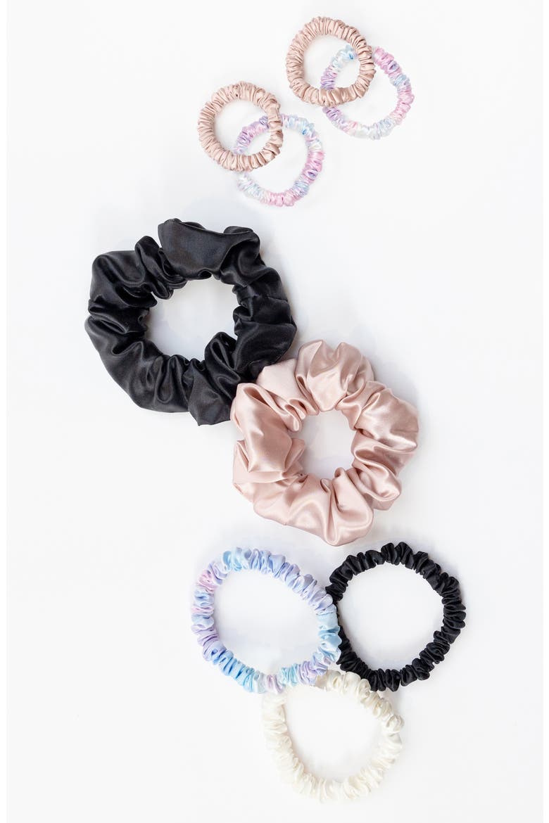 Assorted 9-Pack Silk Scrunchies, Alternate, color, WHITE