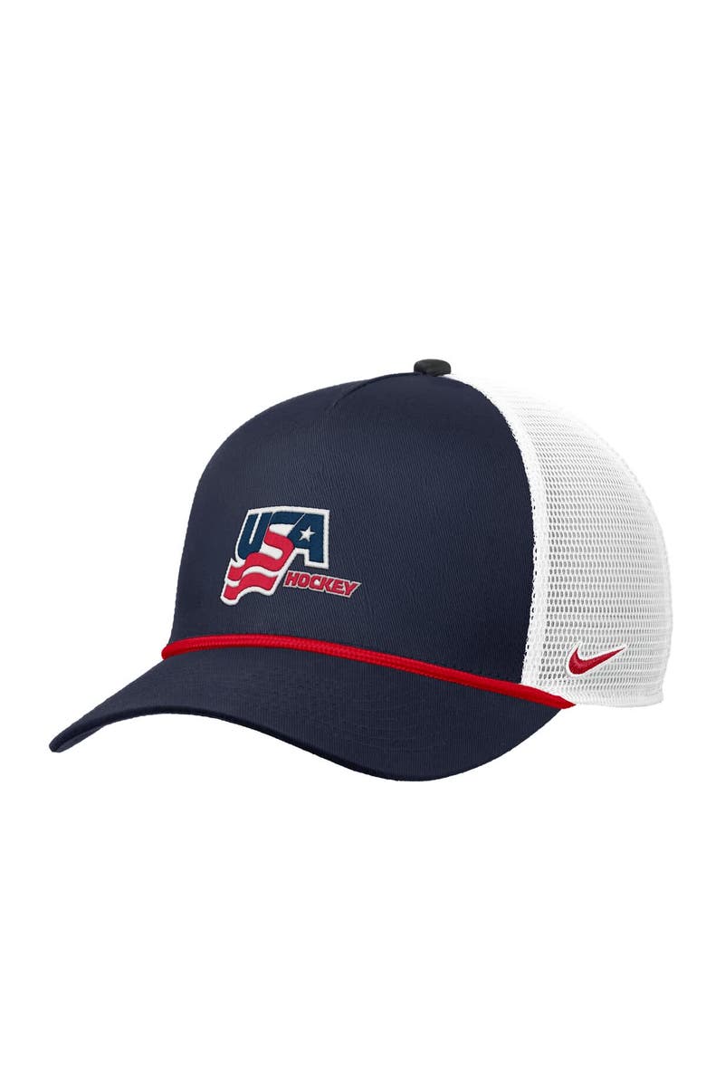Nike Men
s Nike Navy/White US Hockey Rise Rope Trucker Adjustable Hat, Main, color, Navy