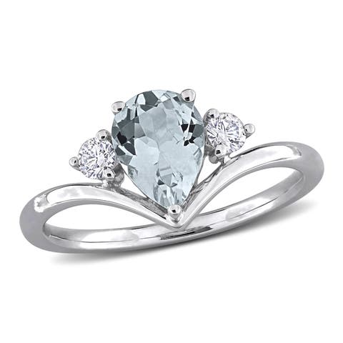 Aquamarine & Diamond Engagement Ring 14k