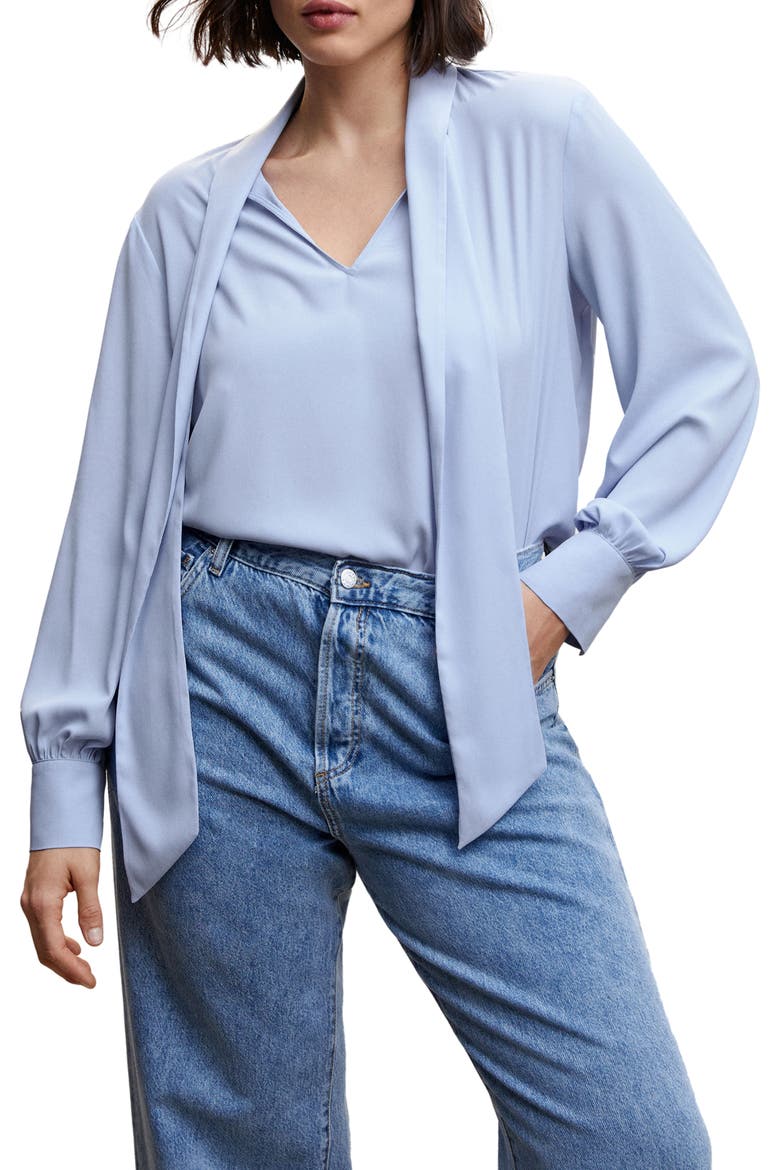 Tie Neck Crepe Blouse, Alternate, color, BLUE