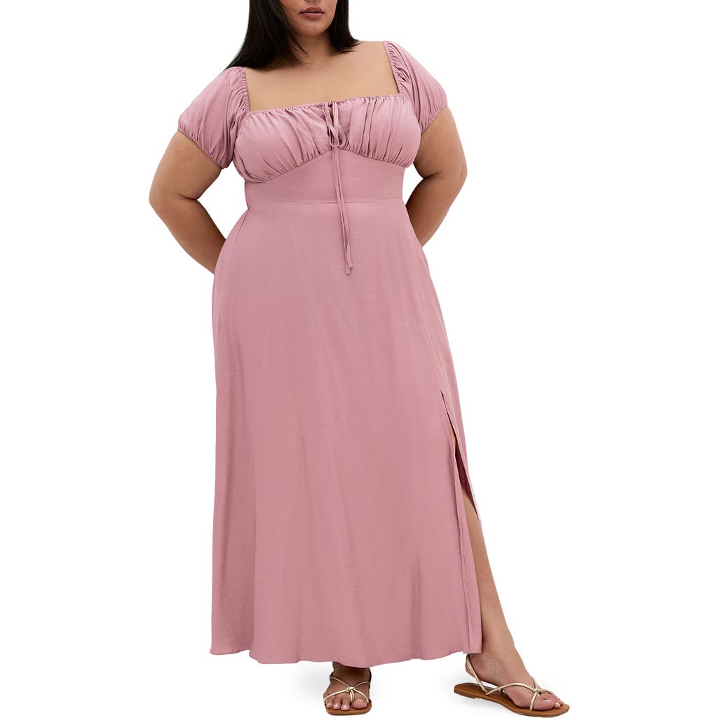 City Chic Abbigail Puff Sleeve Maxi Dress In Pink