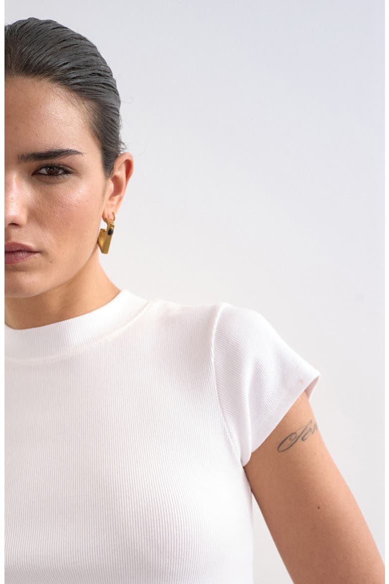 Rib Curved Hem Crop T-Shirt, Alternate, color, WHITE