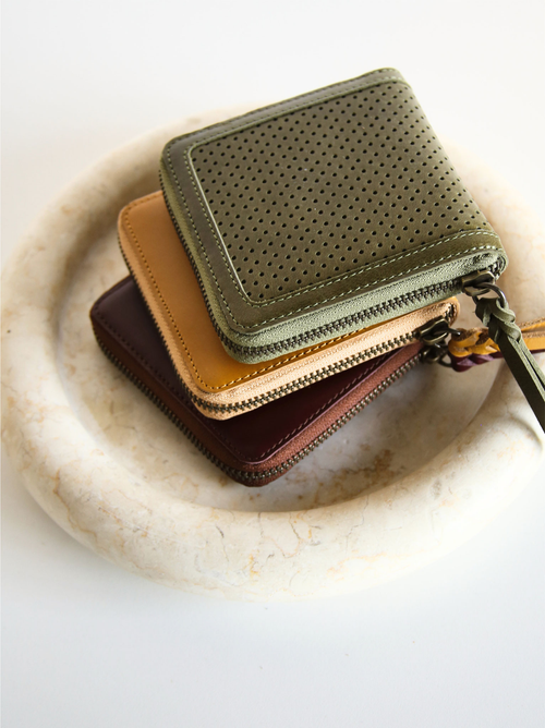 Able Helina Small Zip Around Wallet In Perforated Moss