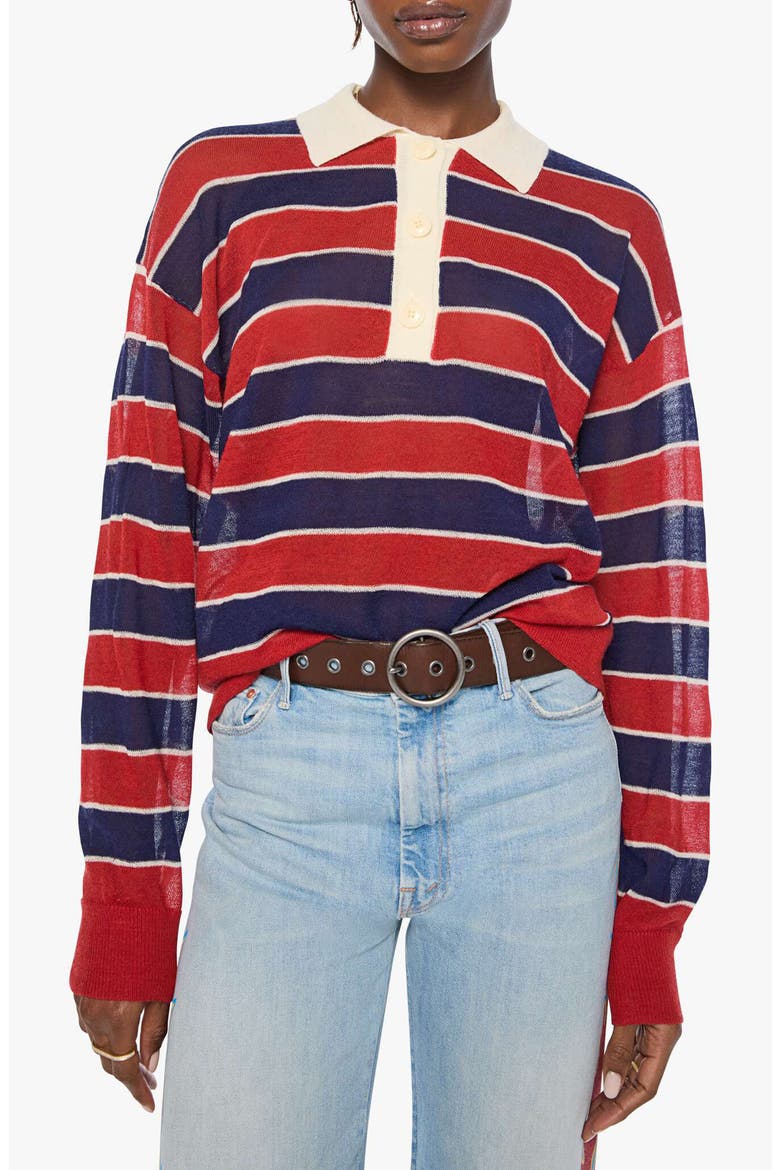 The Biggie Raquette Striped Wool Polo Sweater, Main, color, RED AND NAVY STRIPE