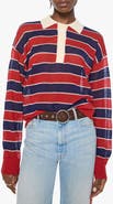 MOTHER The Biggie Raquette Striped Wool Polo Sweater