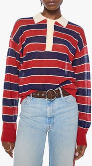 MOTHER The Biggie Raquette Striped Wool Polo Sweater