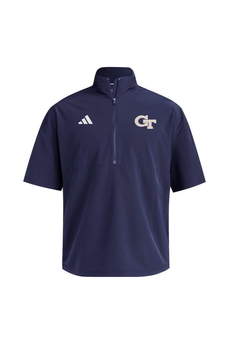 Men's adidas  Navy Georgia Tech Yellow Jackets Woven Quarter-Zip Short Sleeve Pullover, Alternate, color, Navy
