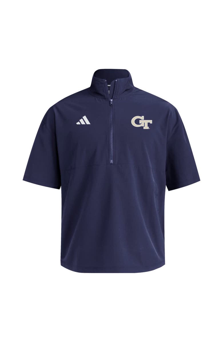 adidas Men's adidas Navy Georgia Tech Yellow Jackets Woven Quarter-Zip Short Sleeve Pullover, Alternate, color, Navy