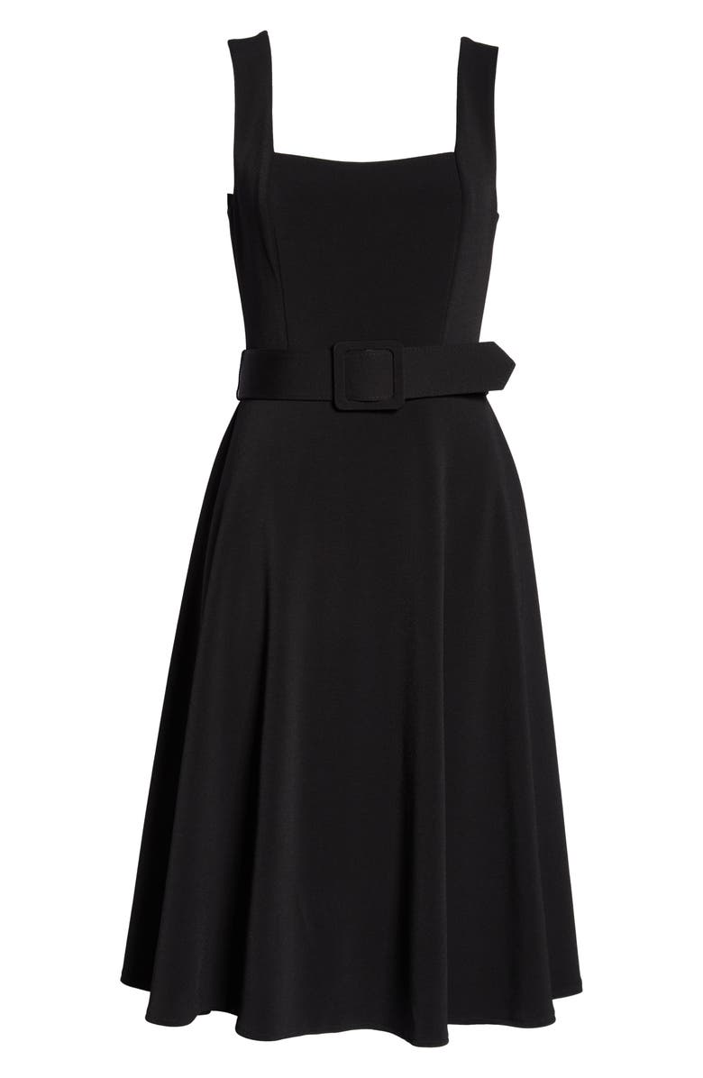 Harper Rose Belted Fit & Flare Square Neck Dress, Alternate, color, Black
