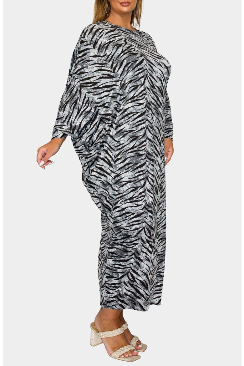Mary J Asymmetric Long Sleeve Maxi Dress, Alternate, color, GREY BLACK