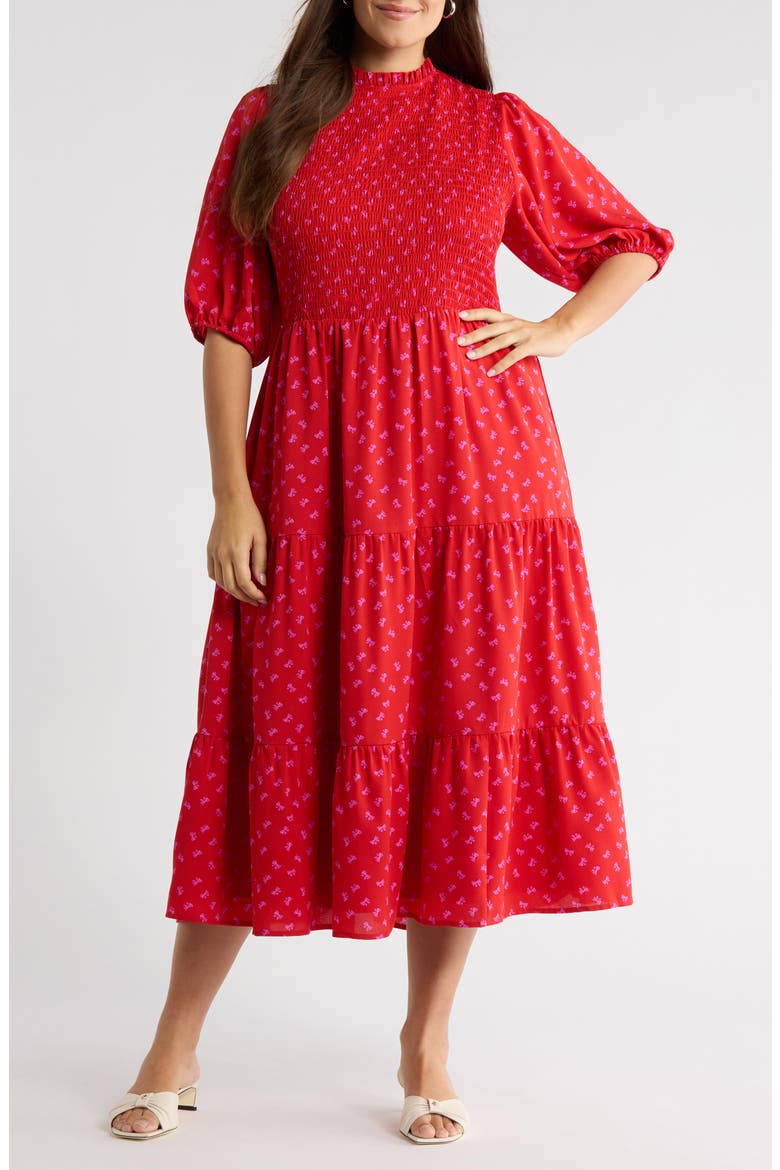 Tayla Bow Print Dress, Main, color, RED-FUCH-MULTI