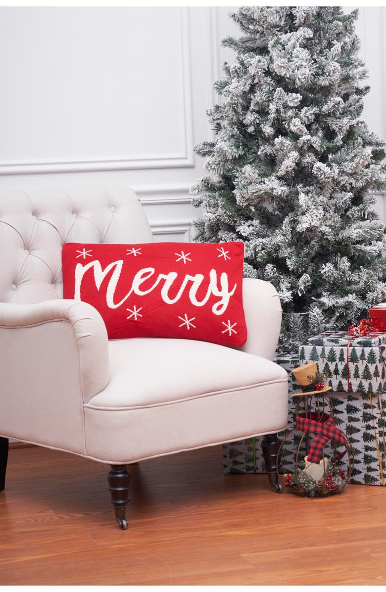 C&F Home Merry Knitted Christmas Throw Pillow, 14" x 22", Alternate, color, Red